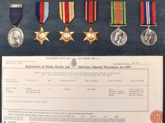 Sister Ethel Carter's medals and death certificate