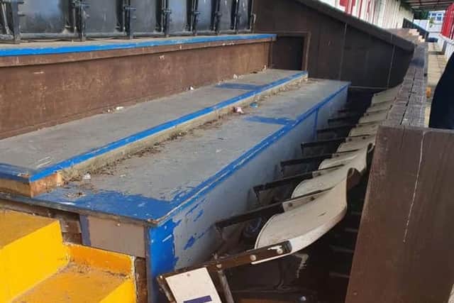 Selby Town Football Club was targeted for the third time on Sunday night when those responsible caused extensive damage to the seating area, ripping out the chairs used by spectators.