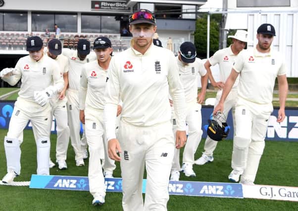 LET'S GET TO WORK: England captain Joe Root leads out his team ahead of day 5 of the second Test match against New Zealand at Seddon Park in HamiltonGareth Copley/Getty Images