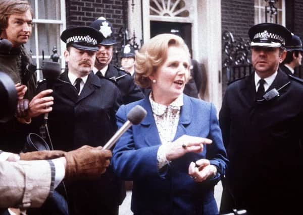 Margaret Thatcher after her election win in 1979 - she came to use her handbags as a symbol of authority.