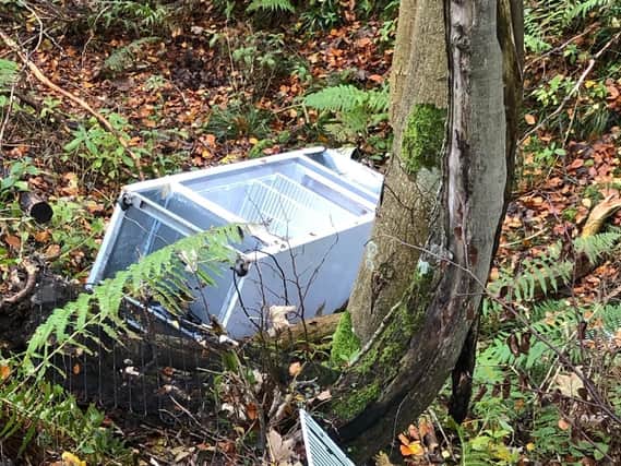A fridge tipped in Gill Beck on the Barningham Estate