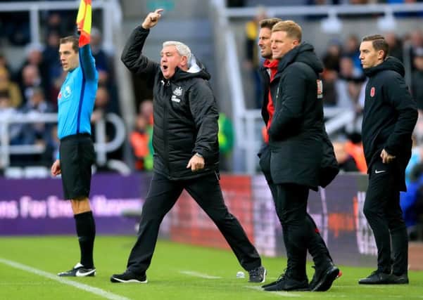 Newcastle United manager Steve Bruce (second left). Picture: Owen Humphreys/PA