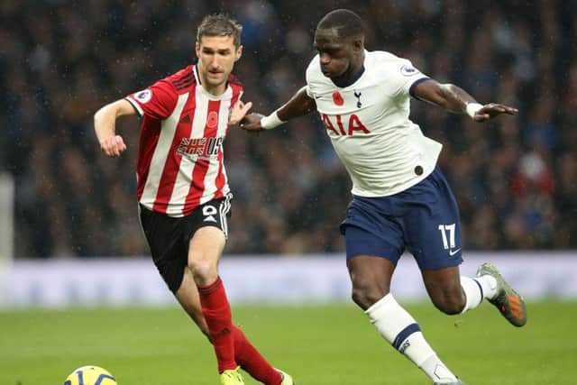 Sheffield United's Chris Basham battles with Tottenham's Moussa Sissoko. Picture: James Wilson/Sportimage