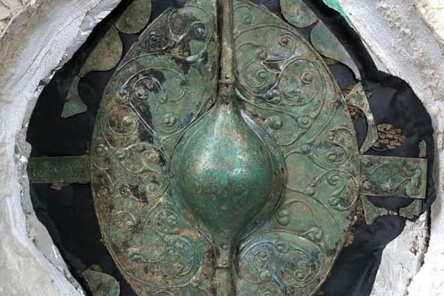 The conserved bronze shield found at Pocklington which has been hailed as "the most important British Celtic art object of the millennium"