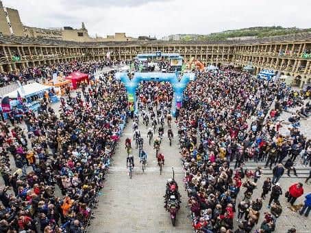 Tour de Yorkshire 2019 stage 4 starts at the Piece Hall, Halifax. Credit: Jim Fitton