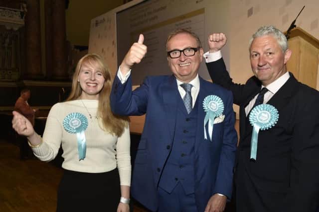 Brexit Party MEPs Lucy Harris, John Longworth and Jake Pugh after their election this summer. Pic: Steve Riding