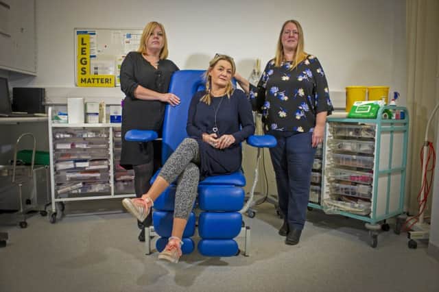 Dr Leanne Atkin, vascular nurse consultant at Pinderfield Hospital, is trying to raise awareness with the Legs Matter campaign of how poor-quality healthcare for leg and foot conditions is leading to limb amputations which could have been avoided. with former patients double leg amputee Kara Keal, seated, and Tracy Goodwin, right. Picture Tony Johnson