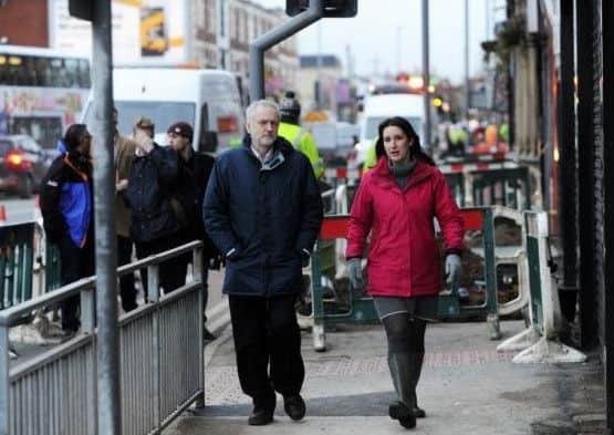 Jeremy Corbyn with Rachel Reeves in the aftermath of the December 2015 floods in Leeds.