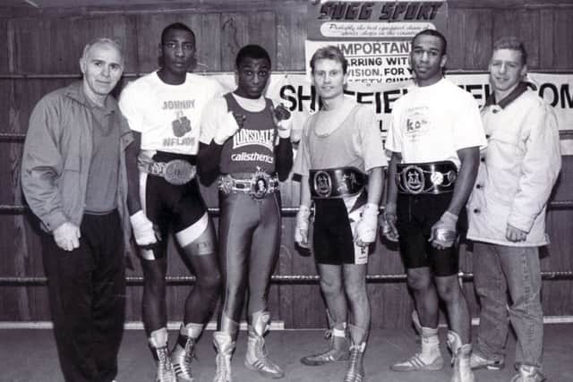 Brendan Ingle, left, and his boxers including Bomber Graham, Johnny Nelson, John Ingle and Brian Anderson.