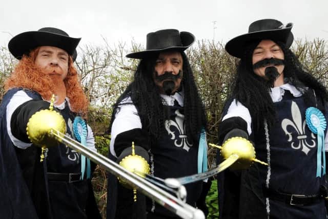Surjit Duhre (centre) with fellow Doncaster Brexit Party candidates Paul Whitehurst and Andrew Stewart, dressed as The Three Musketeers. Photo: The Brexit Party