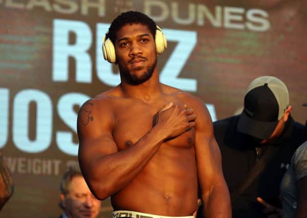 Anthony Joshua during the weigh in at the Al Faisaliah Hotel in Riyadh, Saudi Arabia. (Picture: Nick Potts/PA Wire)
