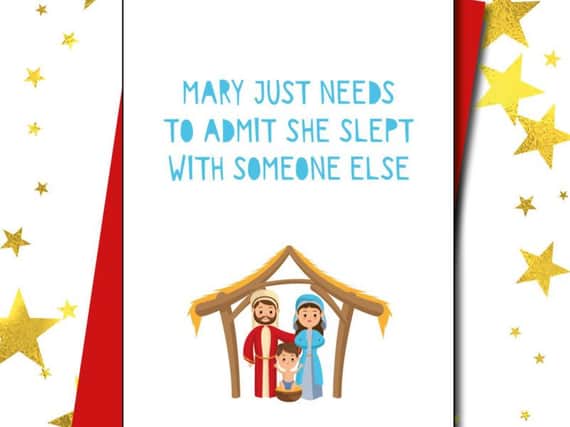 One of the humorous Christmas cards that Christians have labelled "deeply offensive'. Credit: SWNS/Love Layla