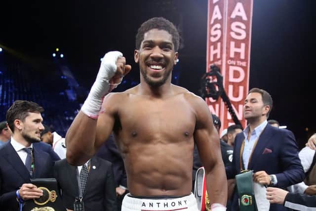 Anthony Joshua after reclaiming the IBF, WBA, WBO & IBO World Heavyweight Championship belts from Andy Ruiz at the Diriyah Arena, Saudi Arabia. Picture: Nick Potts/PA Wire