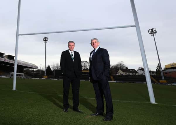 Happier times: Gary Hetherington, left, and Sir Ian McGeehan following a press conference to launch a new vision for rugby union in Yorkshire in 2014. Picture: Lynne Cameron/PA