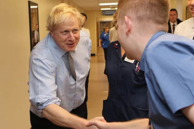 Boris Johnson thanks NHS staff during a visit to Bassetlaw Hospital.