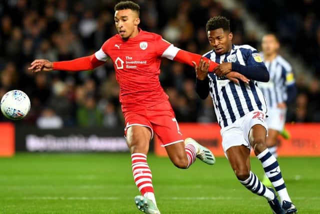 Barnsley's Jacob Brown, pictured in action in the Championship game at West Brom: PICTURE: PA WIRE.