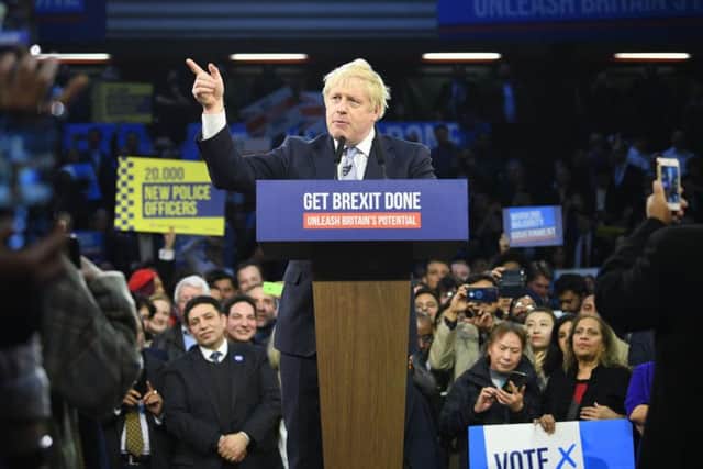 Boris Johnson speaks at a 'Get Brexit done' rally.