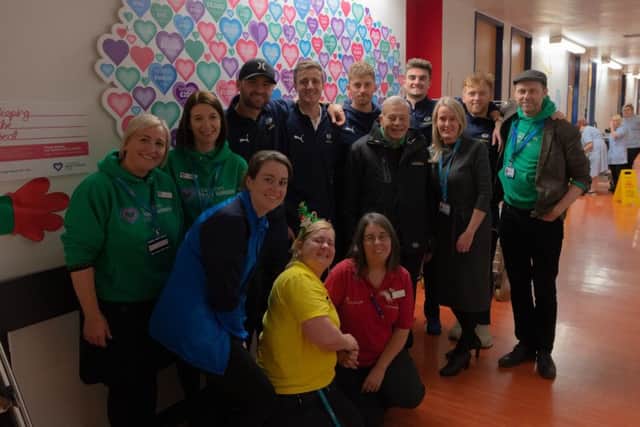 Yorkshire players with Dickie Bird met staff and patients at Leeds General Infirmary.