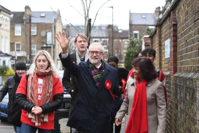 Labour leader Jeremy Corbyn pictured with supporters today. Pic: PA