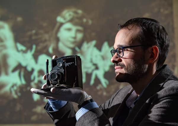 Head Curator , Geoff Belknap with the latest addition to the The National Science and Media Museum, the third and final camera in the Cottingley Fairies story added to its collections. 16 December 2019.  Picture Bruce Rollinson
