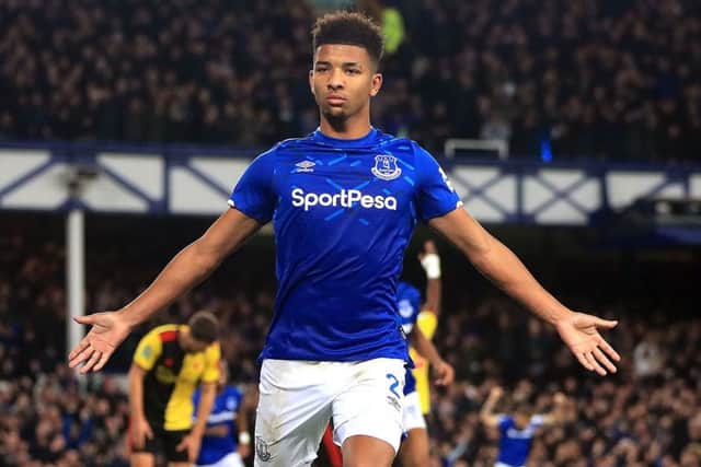 Everton's Mason Holgate celebrates scoring. Picture: Simon Cooper/PA
