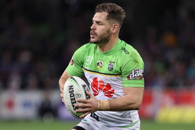 KEY MAN: Aidan Sezer runs with the ball during this year's NRL clash between Melbourne Storm and Canberra Raiders. Picture: Robert Cianflone/Getty Images