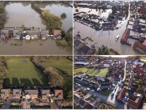 Pictures show how the village looked before and after the rain hit