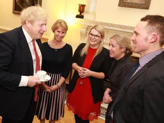 Prime Minister Boris Johnson chats with Yorkshire nurses in No 10 Downing Street. Photo: Downing Street