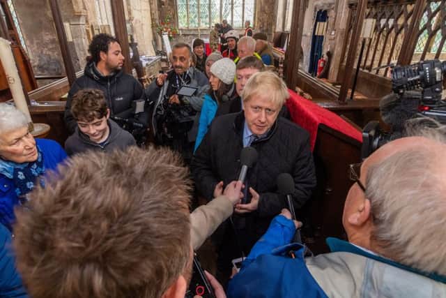 Boris Johnson met flooding victims at St Cuthbert's Church, Fishlake, which became a focal point for the community response to the recent floods.