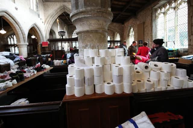 St Cuthbert's Church in Fishlake, near Doncaster, which was used as a collection point for donations for flood victims following the recent flooding.