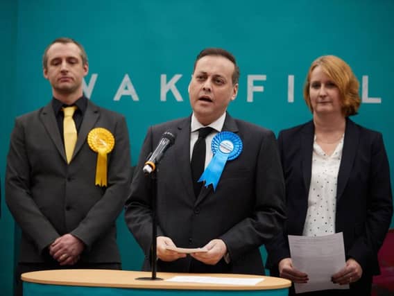Imran Ahmad Khan, giving his winner's speech as the new MP for Wakefield. Photo: JPI Media
