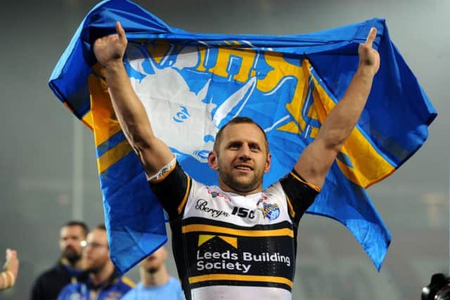 Rob Burrow salutes the Rhinos fans. after the 2017 Super League Grand Final (Picture: Bruce Rollinson)