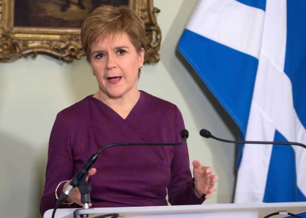 Scotland's First Minister Nicola Sturgeon sets out the case for a second referendum on Scottish independence, during a statement at Bute House in Edinburgh.
