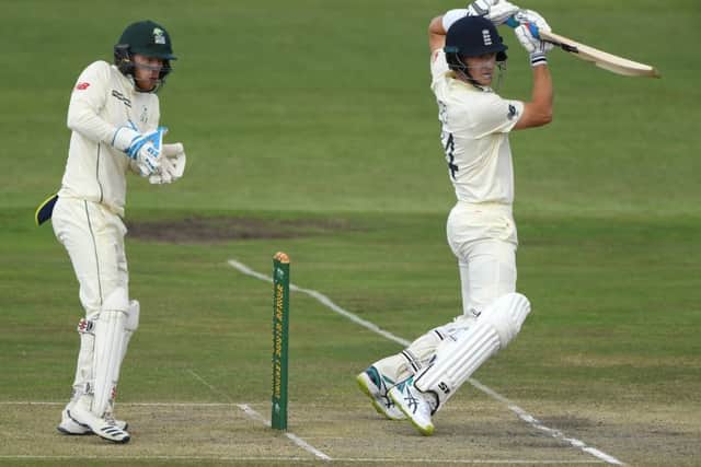 England batsman Joe Denly hits out watched by Kyle Verreynne . (Picture: Stu Forster/Getty Images)