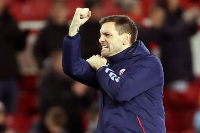 Middlesbrough manager Jonathan Woodgate celebrates their win after the final whistle (Picture: PA)