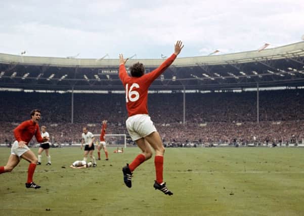 Martin Peters celebrates his goal in the 1966 World Cup final.