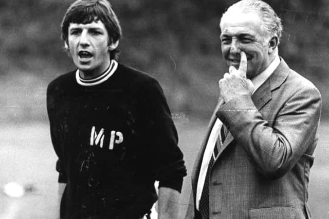 Martin Peters, pictured with former Sheffield United manager Harry Haslam in 1981.