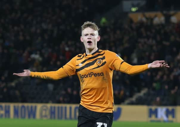 Hull City's Keane Lewis-Potter of Hull City celebrates scoring against Birmingham City. Picture: Nigel Roddis/Getty Images