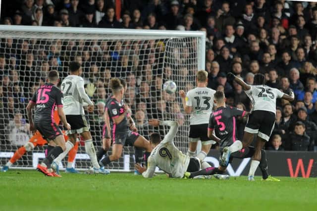 DECISIVE MOMENT: Fulham's Josh Onomah fires in the winning goal at Craven Cottage to defeat Leeds United. Picture: Tony Johnson