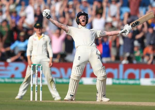 Hero: England's Ben Stokes celebrates winning the third Ashes Test at Headingley.