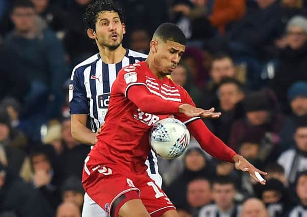 West Bromwich Albion's Ahmed Hegazy battles with Middlesbrough's Ashley Fletcher (PIcture: PA)