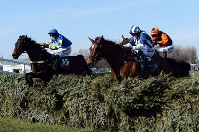 Auroras Encore and Ryan Mania (left) clear the last in the 2013 Grand National.