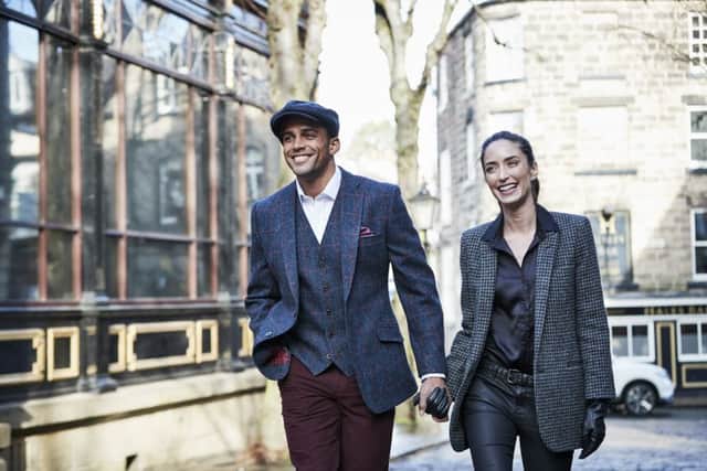 From Brook Taverner's fashion shoot in Harrogate, Harris Tweed Luskentyre navy with red check kacket, £460; waistcoat, £180; trousers, now £25 in sale. Please note some items subject to sales conditions and availability. See www.brooktaverner.co.uk.