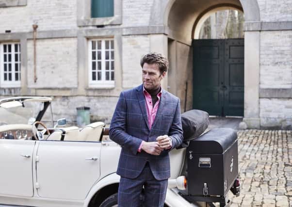 Haincliffe tweed suit jacket, £400; trousers, £220; shirt, £60. All by Brook Taverner.