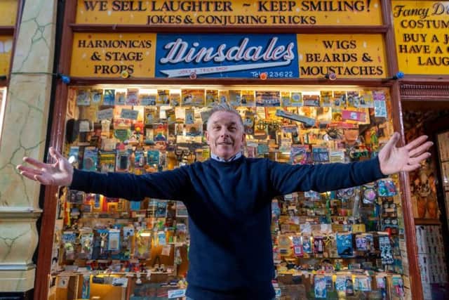 Old fashioned service in his own inimitable style: Graham Williams, the joke shop's manager