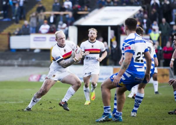 NEW ARRIVAL: Rhys Evans, seen in action for Bradford against Halifax last season at Odsal, has joined Leeds Rhinos on a season-long loan. Picture: Jim Fitton.