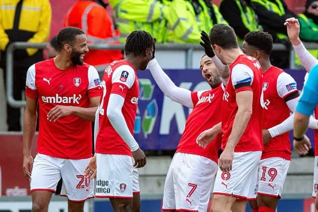 Kyle Vassell celebrates his goal for Rotherham United (Picture: Bruce Rollinson)