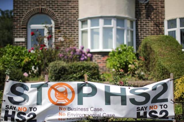 'Stop HS2' banner is displayed outside a home in Mexborough. Photo: Christopher Furlong/Getty Images