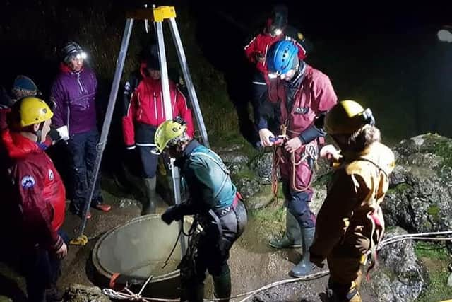 Cave rescue teams at Casterton Fell in the rescue mission on Saturday, in which a man was pronounced dead. Picture: Cave Rescue Organisation