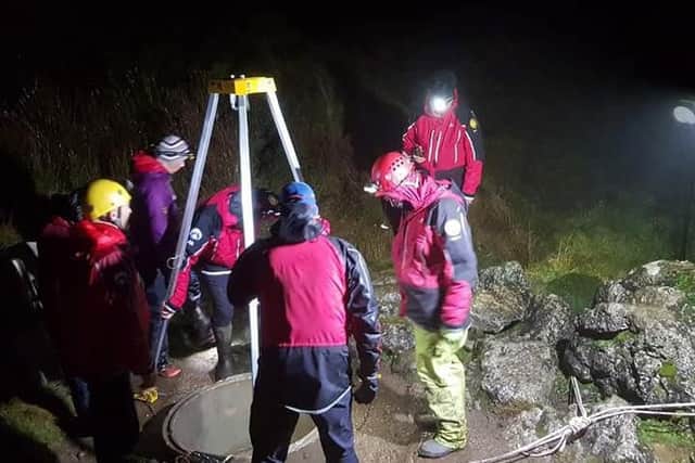 Cave rescue teams at Casterton Fell in the rescue mission on Saturday, in which a man was pronounced dead. Picture: Cave Rescue Organisation